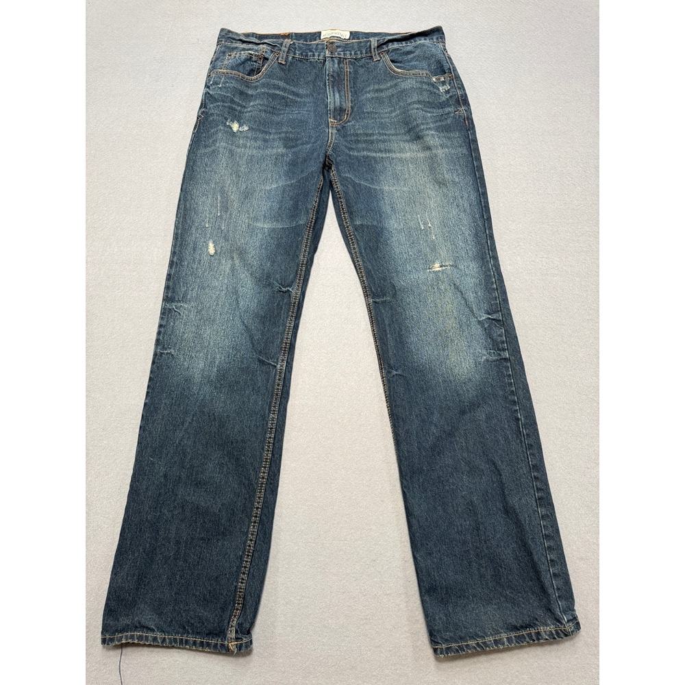 Aeropostale Jeans Men's 34x33 Blue Dark Wash Denim Essex Straight Leg Distressed